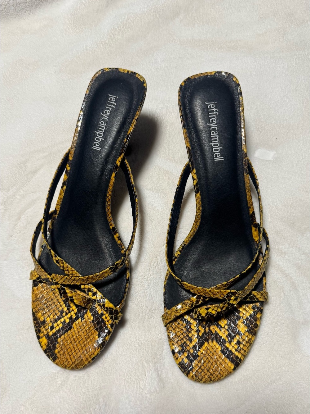 Jeffrey Campbell Yellow & Black Snake-Print Slip-On Mules Size 9